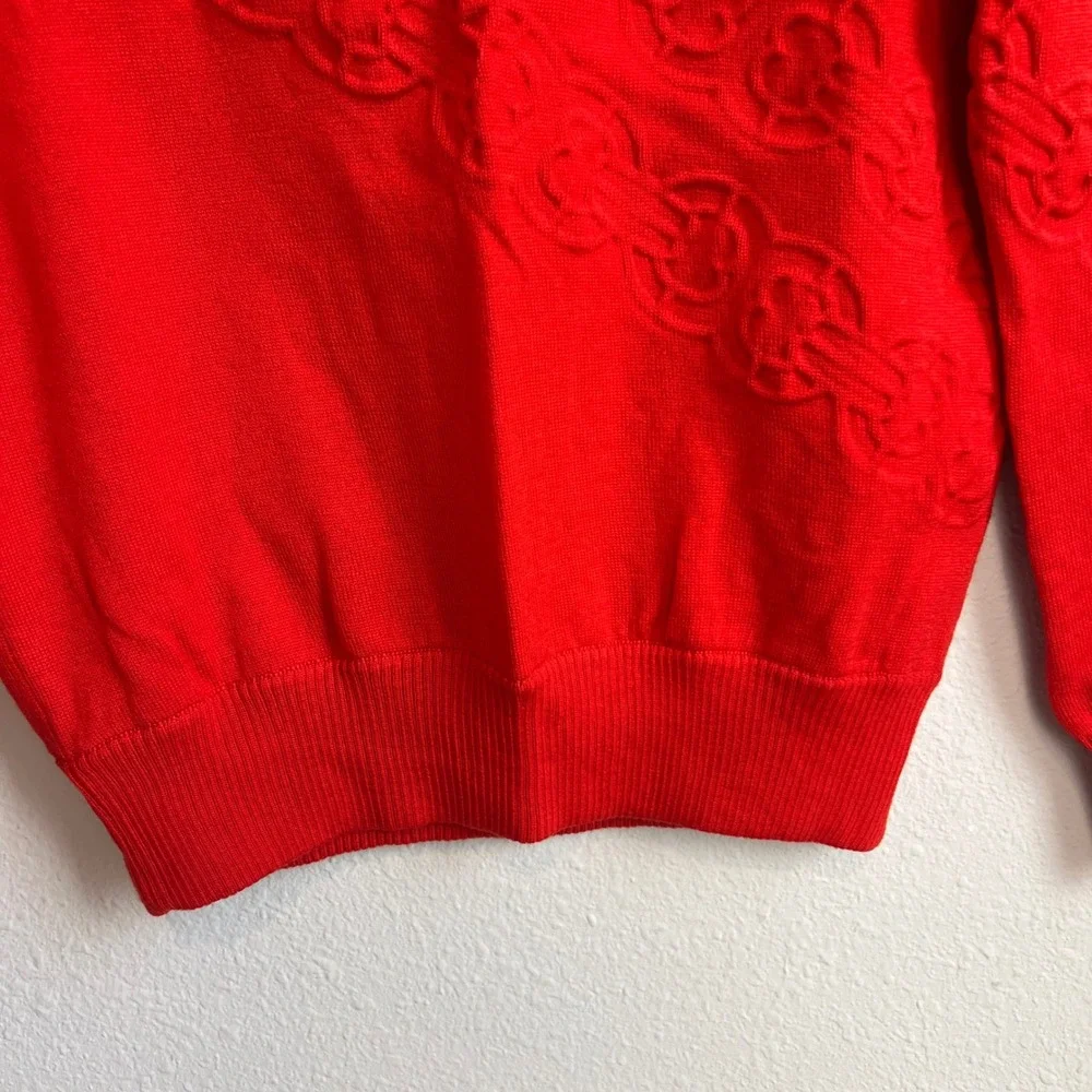 Tory Burch Gemini Red Merino Wool Turtleneck Sweater Textured‎ Monogram Red XS